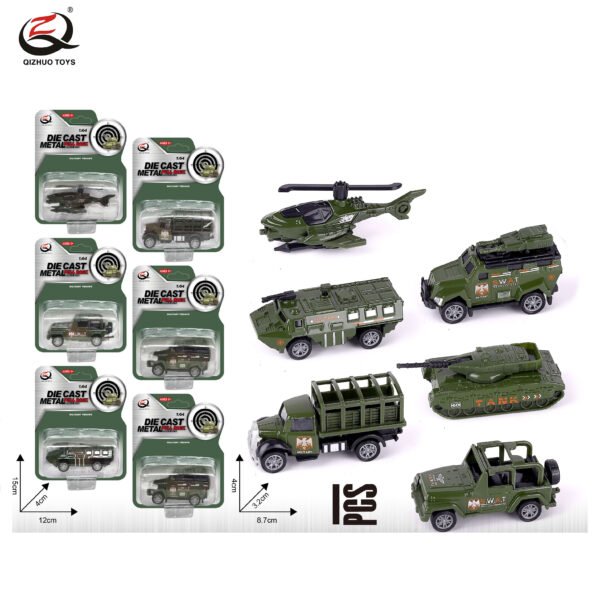QZ614-A Scale 1:64 Military Die Cast Pull Back Car, 6  Assorted