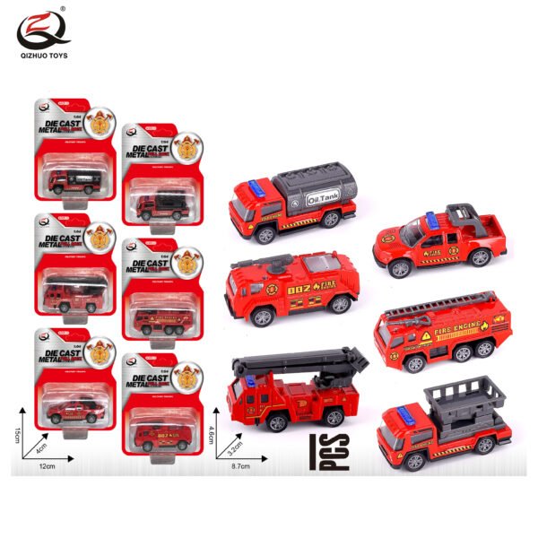 QZ614-B Scale 1:64 Fire Die Cast Pull Back Car, 6  Assorted