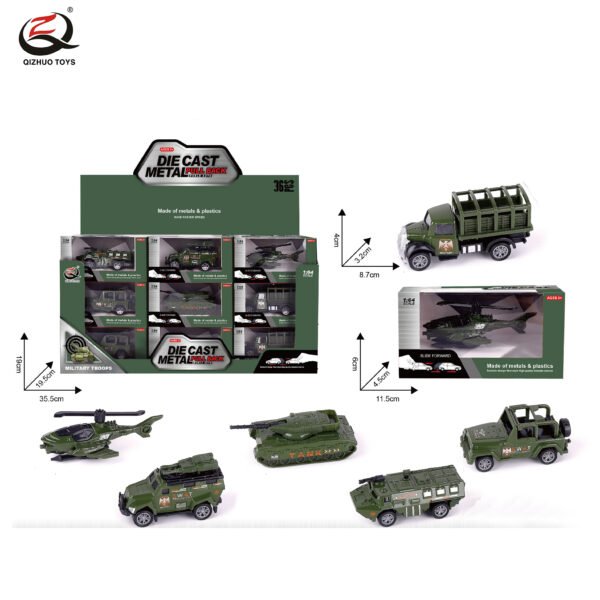 QZ615-A 1:64 Military Diecast Pull Back Car, 6 Styles Mixed, 36 Pcs/Pdq