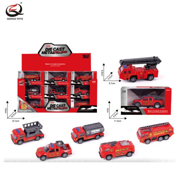 QZ615-B 1:64 Fire Diecast Pull Back Car, 6 Styles Mixed, 36 Pcs/Pdq