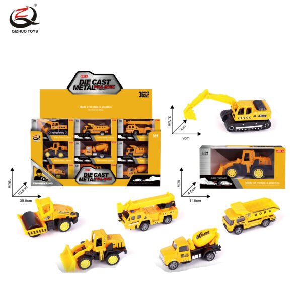 QZ615-C 1:64 Engineering Diecast Pull Back Car, 6 Styles Mixed, 36 Pcs/Pdq