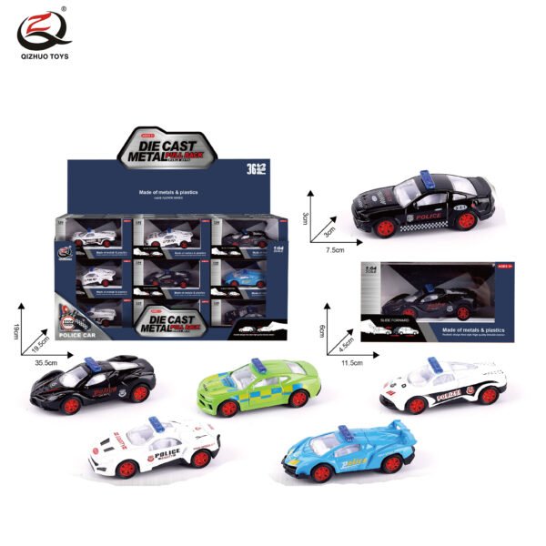QZ615-E 1:64 Police Diecast Pull Back Car, 6 Styles Mixed, 36 Pcs/Pdq