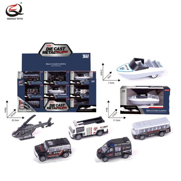 QZ615-G 1:64 Police Diecast Pull Back Car, 6 Styles Mixed, 36 Pcs/Pdq