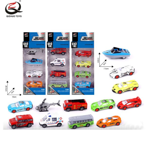 QZ617-D 4 Pcs 1:64 City Diecast Pull Back Car, 3 Assorted