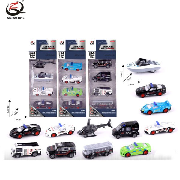 QZ617-G 4 Pcs 1:64 Police Diecast Pull Back Car, 3 Assorted