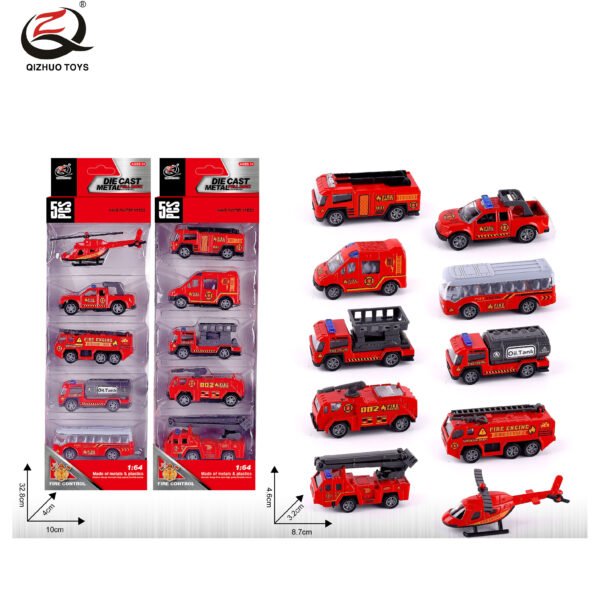 QZ618-B 5 Pcs 1:64 Fire Diecast Pull Back Car, 2 Assorted