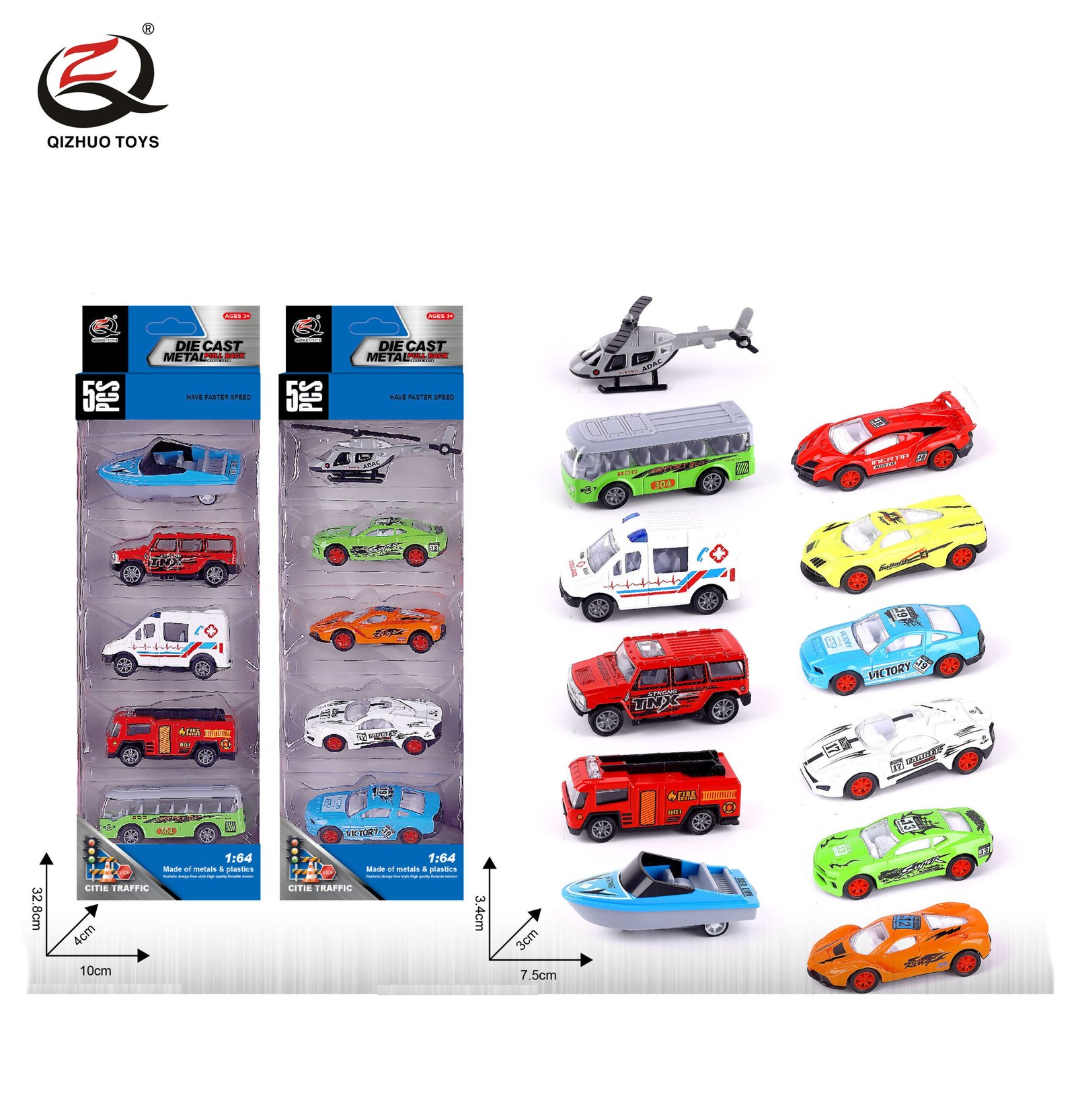 QZ618-D 5 Pcs 1:64 City Diecast Pull Back Car, 2 Assorted ( 4 Random Styles From The 6 Styles)