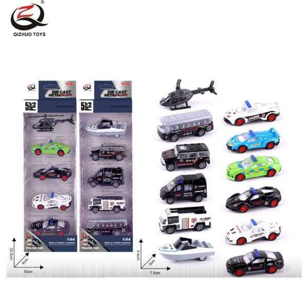 QZ618-G 5 Pcs 1:64 Police Diecast Pull Back Car, 2 Assorted, ( 4 Random Styles From The 6 Styles)