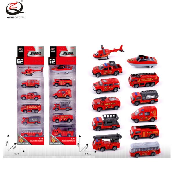 QZ619-B 6 Pcs 1:64 Fire Diecast Pull Back Car, 2 Assorted