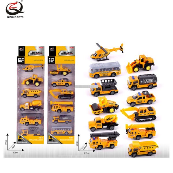 QZ619-C 6 Pcs 1:64 Engineering Diecast Pull Back Car, 2 Assorted