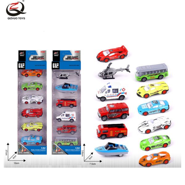 QZ619-D 6 Pcs 1:64 City Diecast Pull Back Car, 2 Assorted