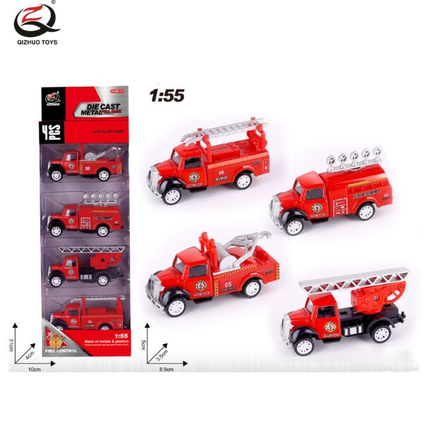 QZ620-B 4 Pcs  1:55 Military Diecast Pull Back Truck, 4  Styles