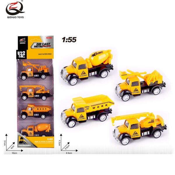QZ620-C 4 Pcs  1:55 Engineering Diecast Pull Back Truck, 4 Styles