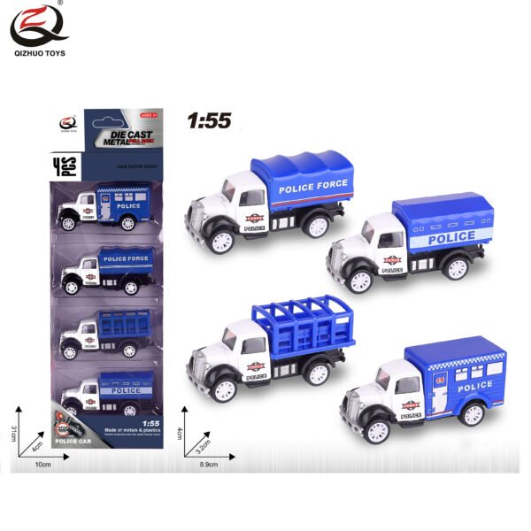 QZ620-E 4 Pcs  1:55 Police Diecast Pull Back Truck,4 Styles
