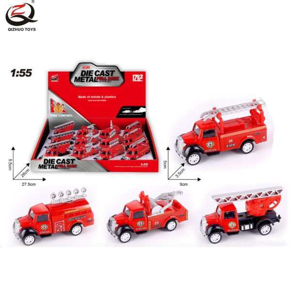 QZ621-B     1:55 Fire Diecast Pull Back Truck, 4 Styles Mixed, 12 Pcs/Pdq