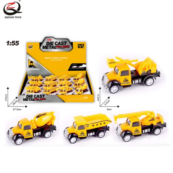 QZ621-C     1:55 Engineering  Diecast Pull Back Truck, 4 Styles Mixed, 12 Pcs/Pdq