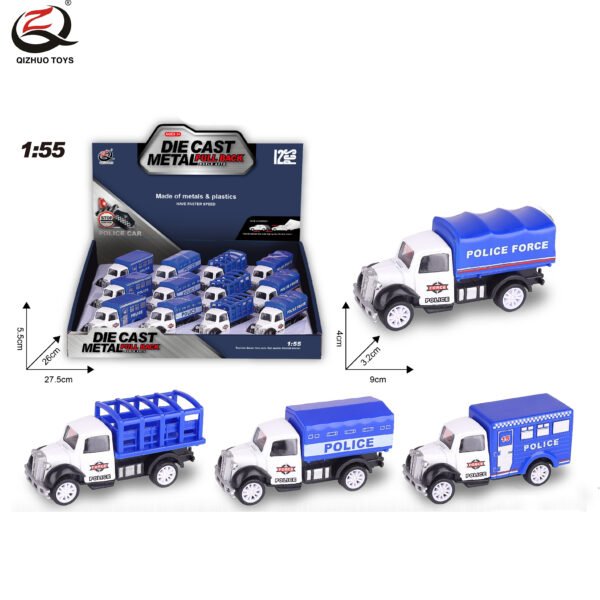 QZ621-E 1:55 Police Diecast Pull Back Truck, 4 Styles Mixed, 12 Pcs/Pdq