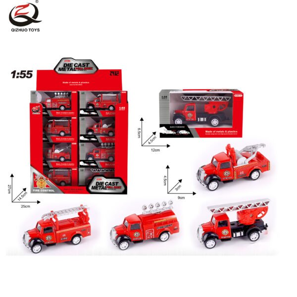 QZ622-B 1:55 Fire Diecast Pull Back Truck, 4 Styles Mixed, 24 Pcs/Pdq