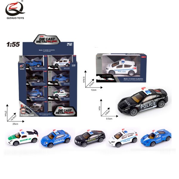 QZ622-G    1:55 Police Diecast Pull Back Car, 6 Styles Mixed, 24 Pcs/Pdq (Copy)