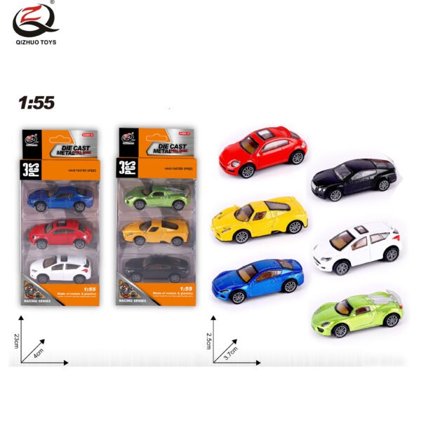 QZ623-F 3 Pcs 1:55 Racing Diecast Pull Back Car, 2 Assorted
