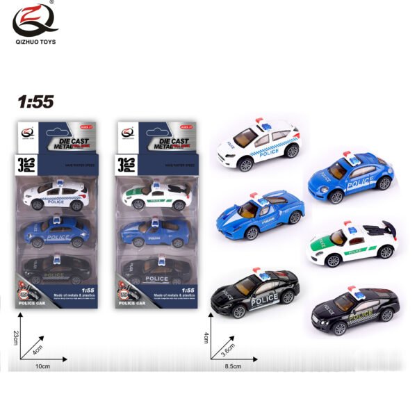 QZ623-G 3 Pcs 1:55 Police Diecast Pull Back Car, 2 Assorted