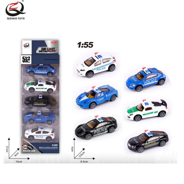 QZ624-G 5Pcs 1:55 Police Diecast Pull Back Car, ( 5 Random Styles From The 6 Styles)