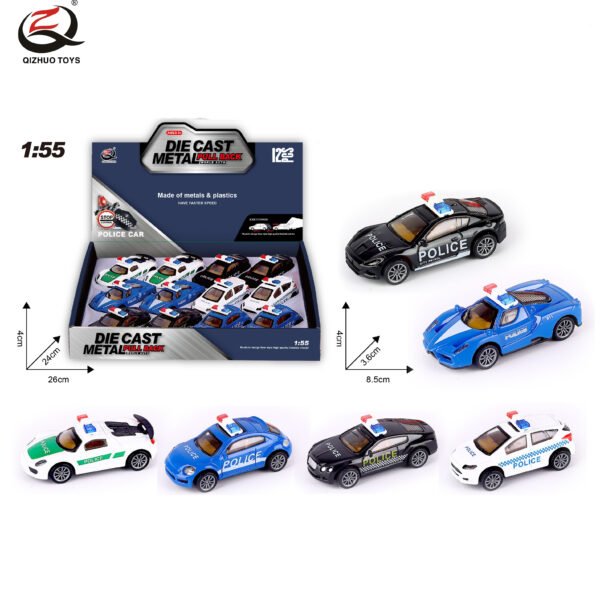QZ625-G     1:55 Police Diecast Pull Back Car, 6 Styles Mixed, 12 Pcs/Pdq