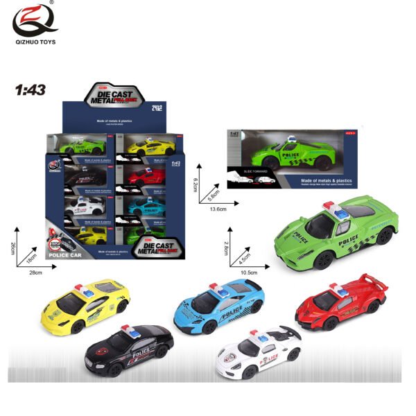 QZ626-F Scale 1:43 Police Die Cast Pull Back Car, 6  Assorted, 24 Pcs/Pdq