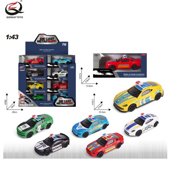 QZ626-G Scale 1:43 Police Die Cast Pull Back Car, 6  Assorted, 24 Pcs/Pdq
