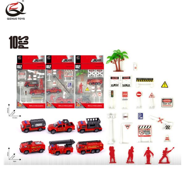 QZ628-B Scale 1:64  Fire Series Die Cast Can Car Set, 3 Assorted, Free Wheel