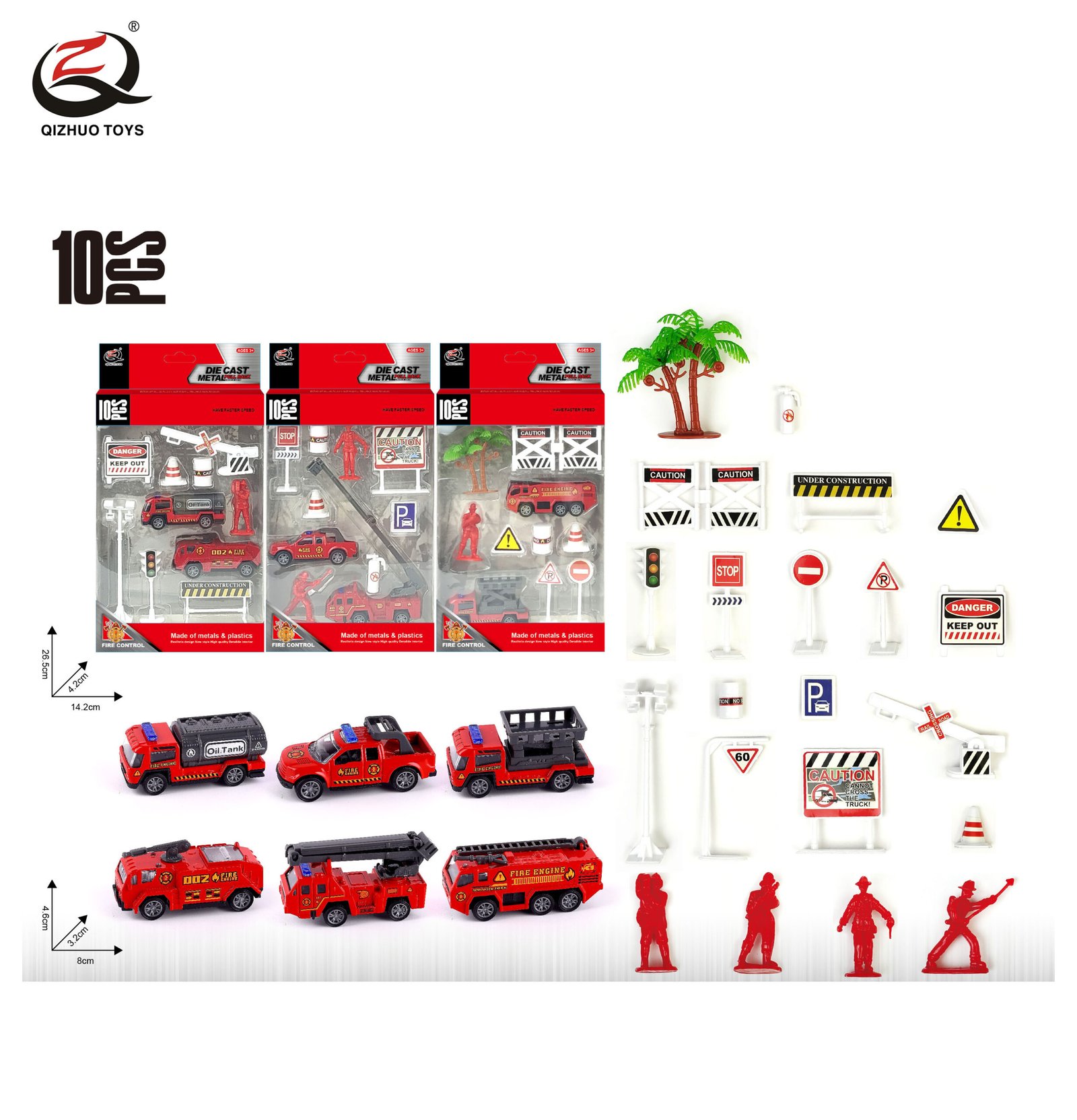 QZ628-B Scale 1:64 Fire Series Die Cast Can Car Set, 3 Assorted, Free Wheel