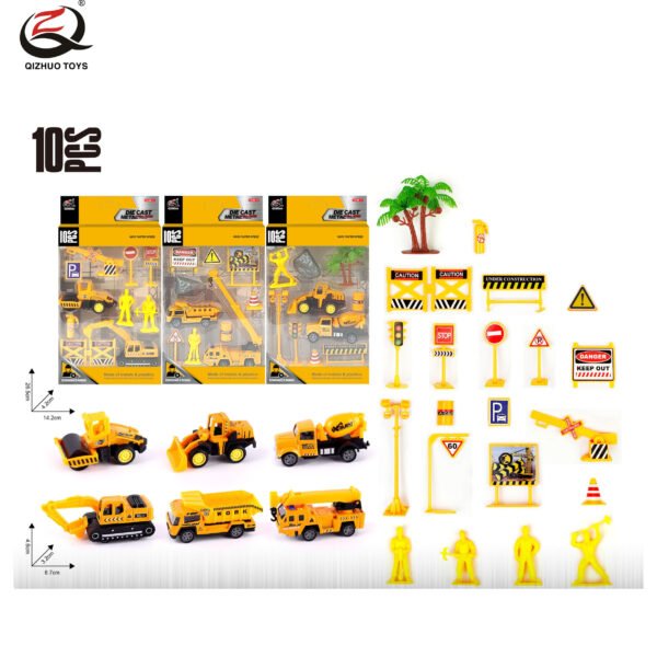 QZ628-C Scale 1:64 Engineering Series Die Cast Can Car Set, 3 Assorted, Free Wheel