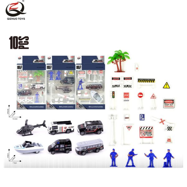 QZ628-G Scale 1:64 Police Series Die Cast Can Car Set, 3 Assorted, Free Wheel