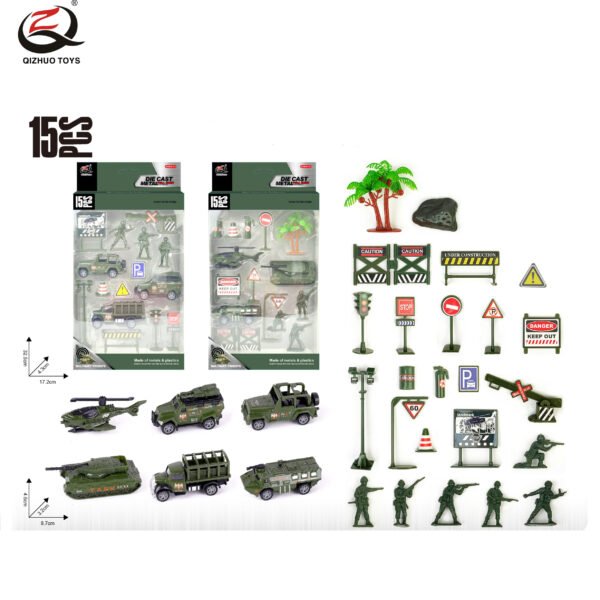 QZ629-A Scale 1:64 Military Series Die Cast Can Car Set, 2 Assorted, Free Wheel