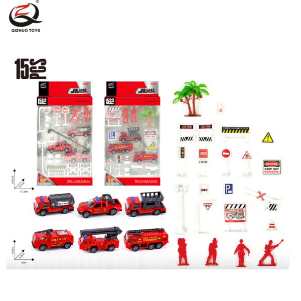 QZ629-B Scale 1:64 Fire Series Die Cast Can Car Set, 2 Assorted, Free Wheel