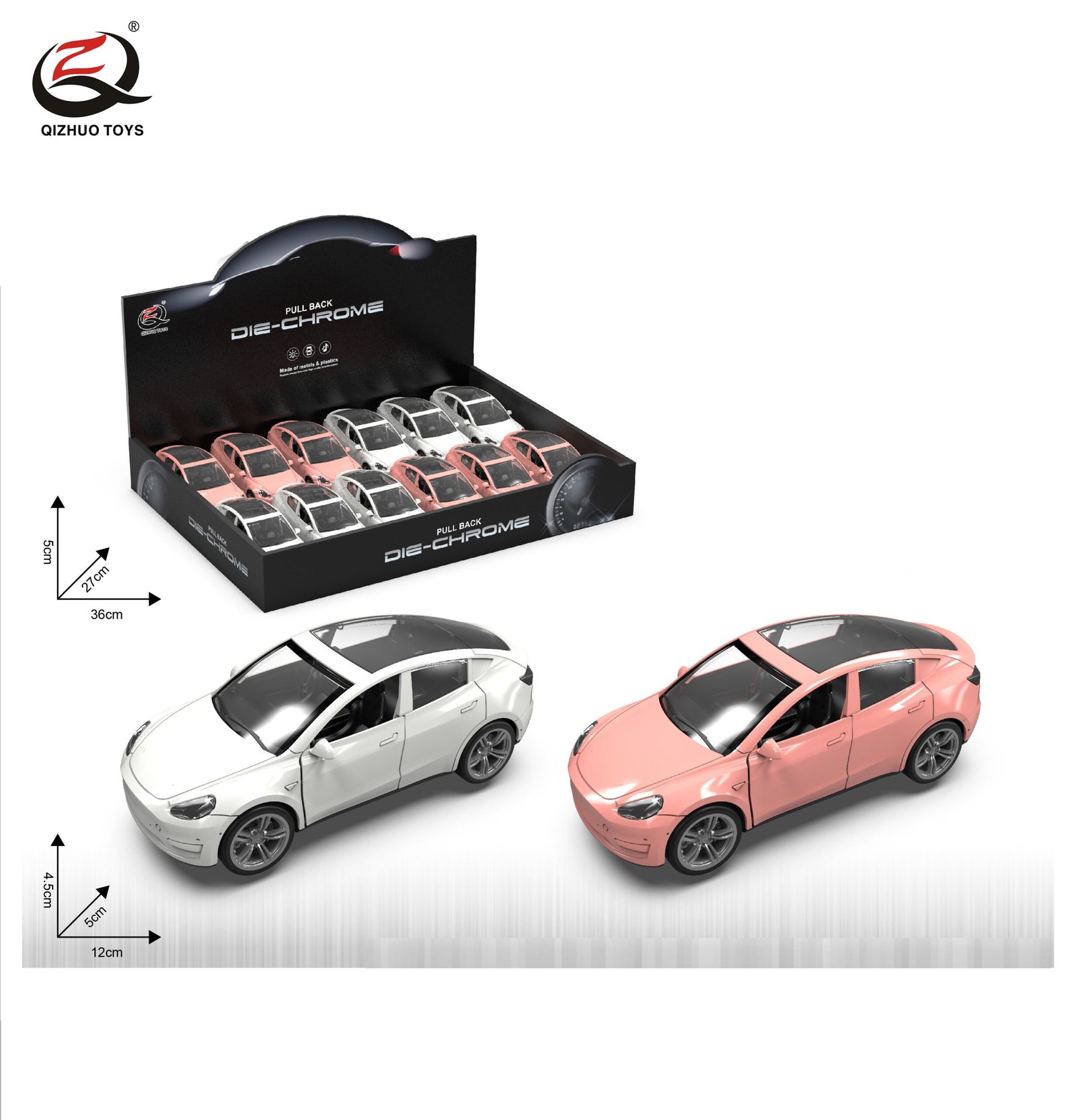 QZ632A Scale 1:32 Diecast Pull Back Car, With Light/Sound, Can Open The Doors, 2 Assorted,12 Pcs/Pdq