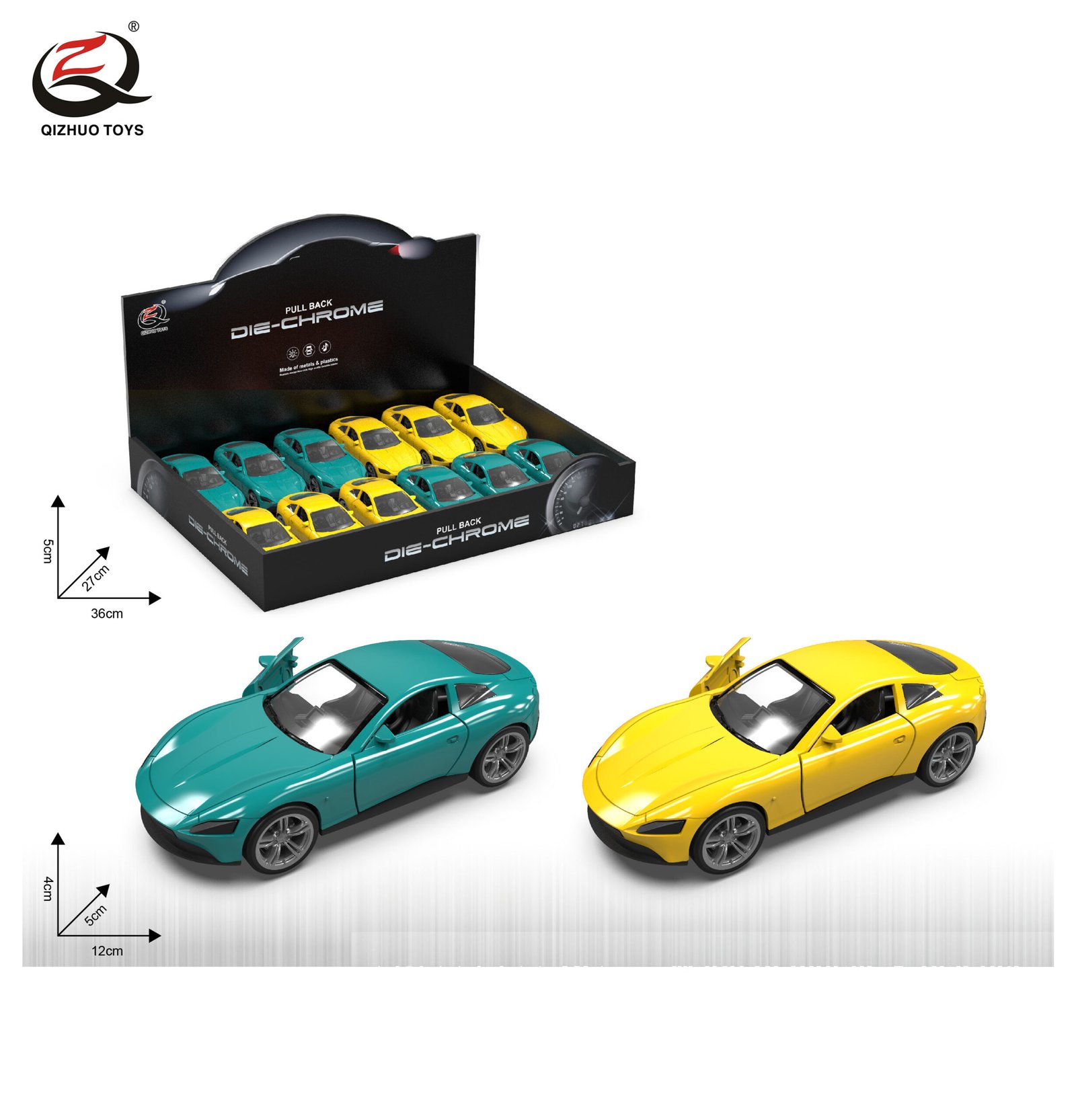 QZ632E Scale 1:32 Die cast Pull Back Car, With Light/Sound, Can Open The Doors, 2 Assorted,12 Pcs/Pdq