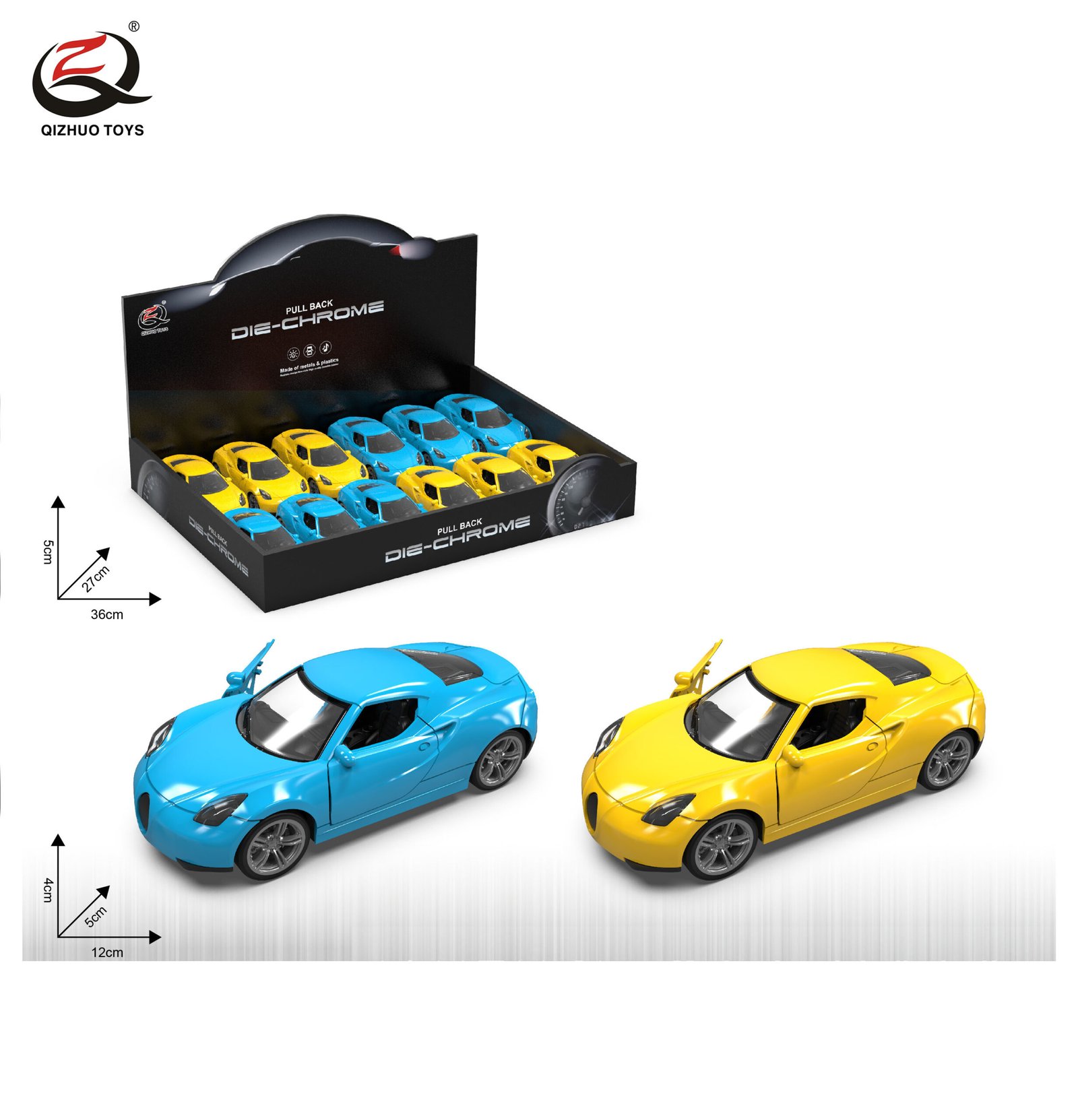 QZ632H Scale 1:32 Die cast Pull Back Car, With Light/Sound, Can Open The Doors, 2 Assorted,12 Pcs/Pdq