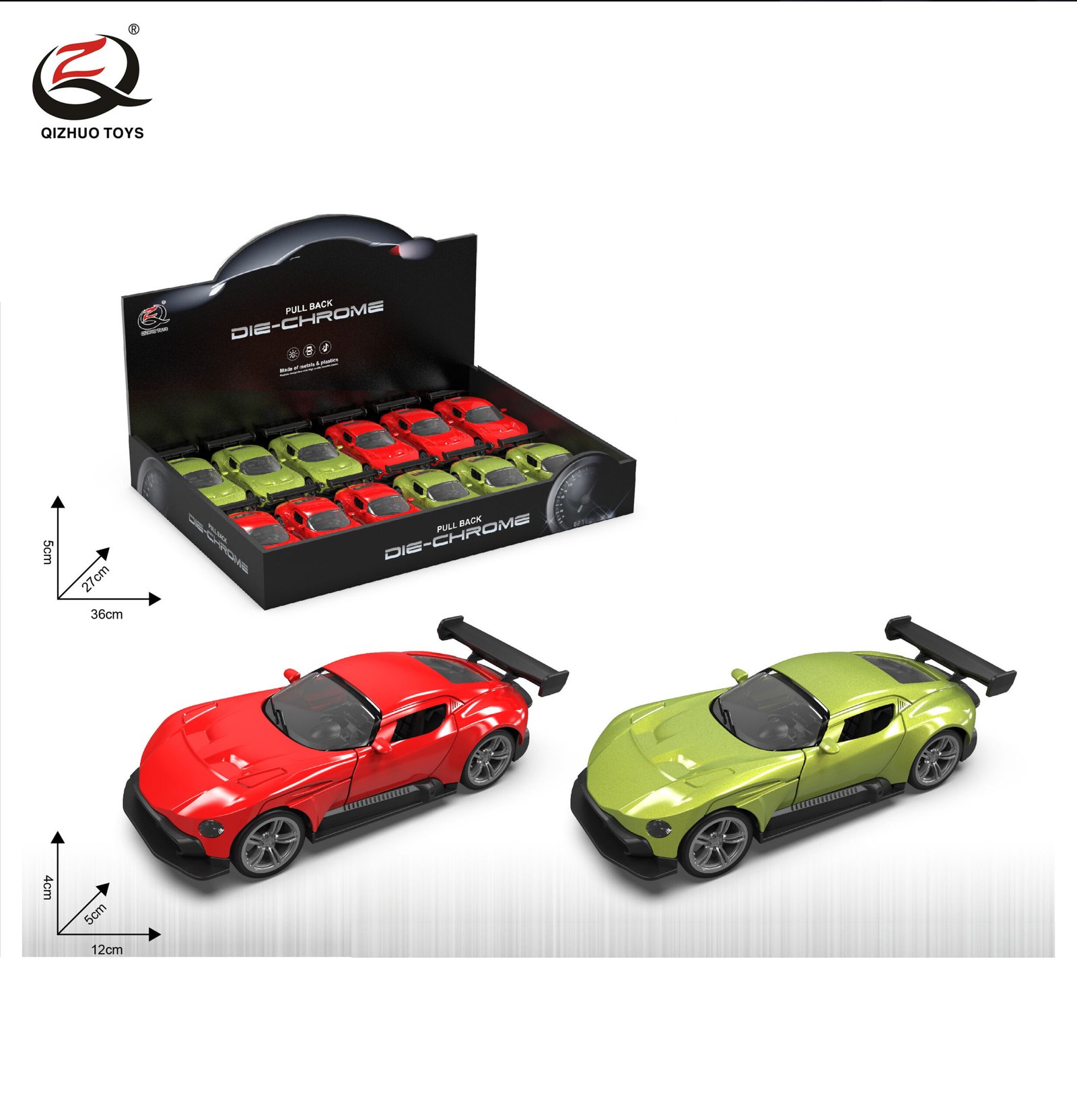 QZ632H Scale 1:32 Die cast Pull Back Car, With Light/Sound, Can Open The Doors, 2 Assorted,12 Pcs/Pdq
