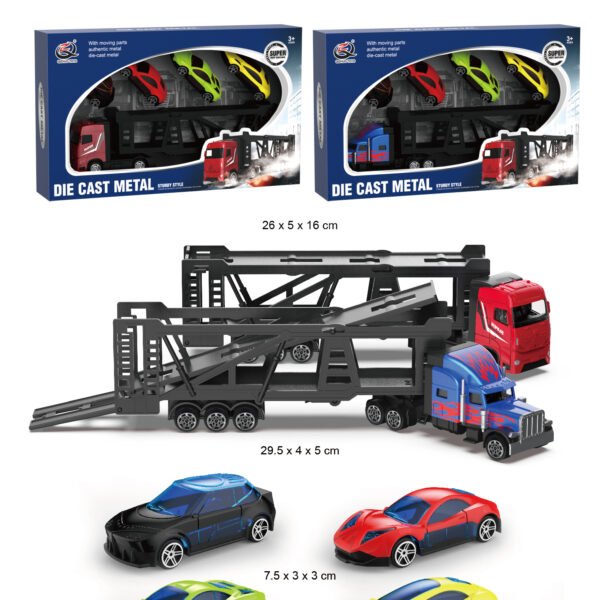 QZ634-A Scale1:64 Die Cast Truck And  4 PCS Die Cast Cars, Free wheel, 2 Assortment