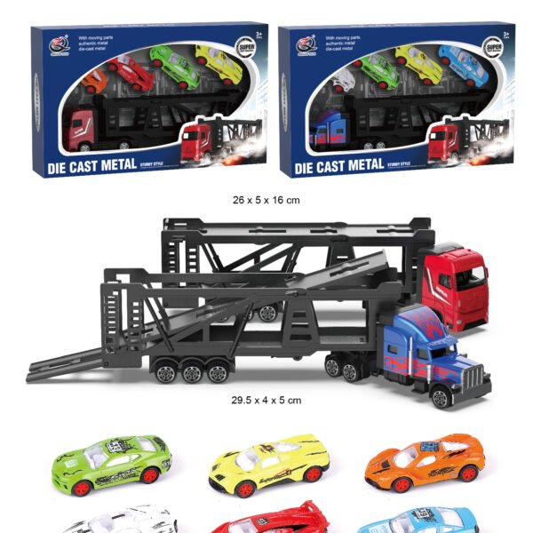 QZ634-B Scale1:64 Die Cast Truck And  4 PCS Die Cast Cars, Free wheel, 2 Assortment