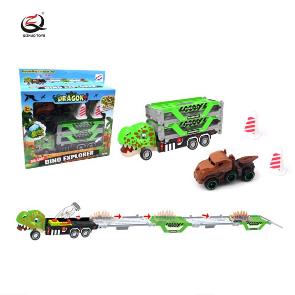 Alloy Tyrannosaurus Rex  Rail Truck Set With Catapult,Truck Is Pull Back, Small Car Is Free Wheel