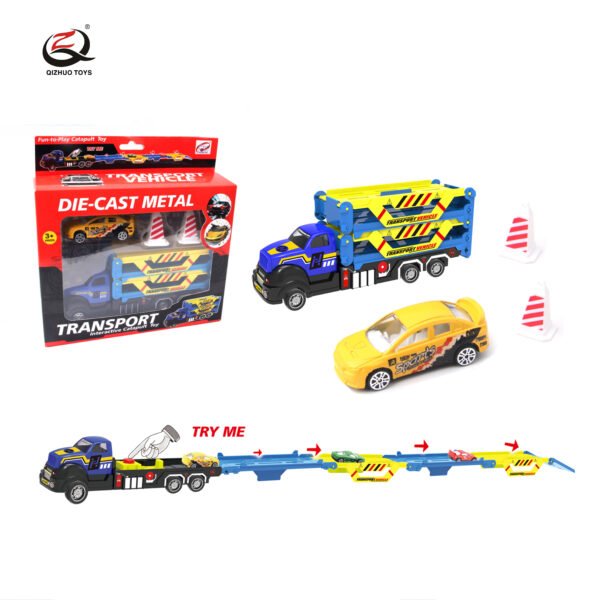 Alloy  Rail Truck Set With Catapult,Truck Is Pull Back, Small Car Is Free Wheel
