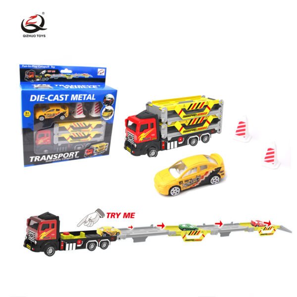 Alloy  Rail Truck Set With Catapult,Truck Is Pull Back, Small Car Is Free Wheel