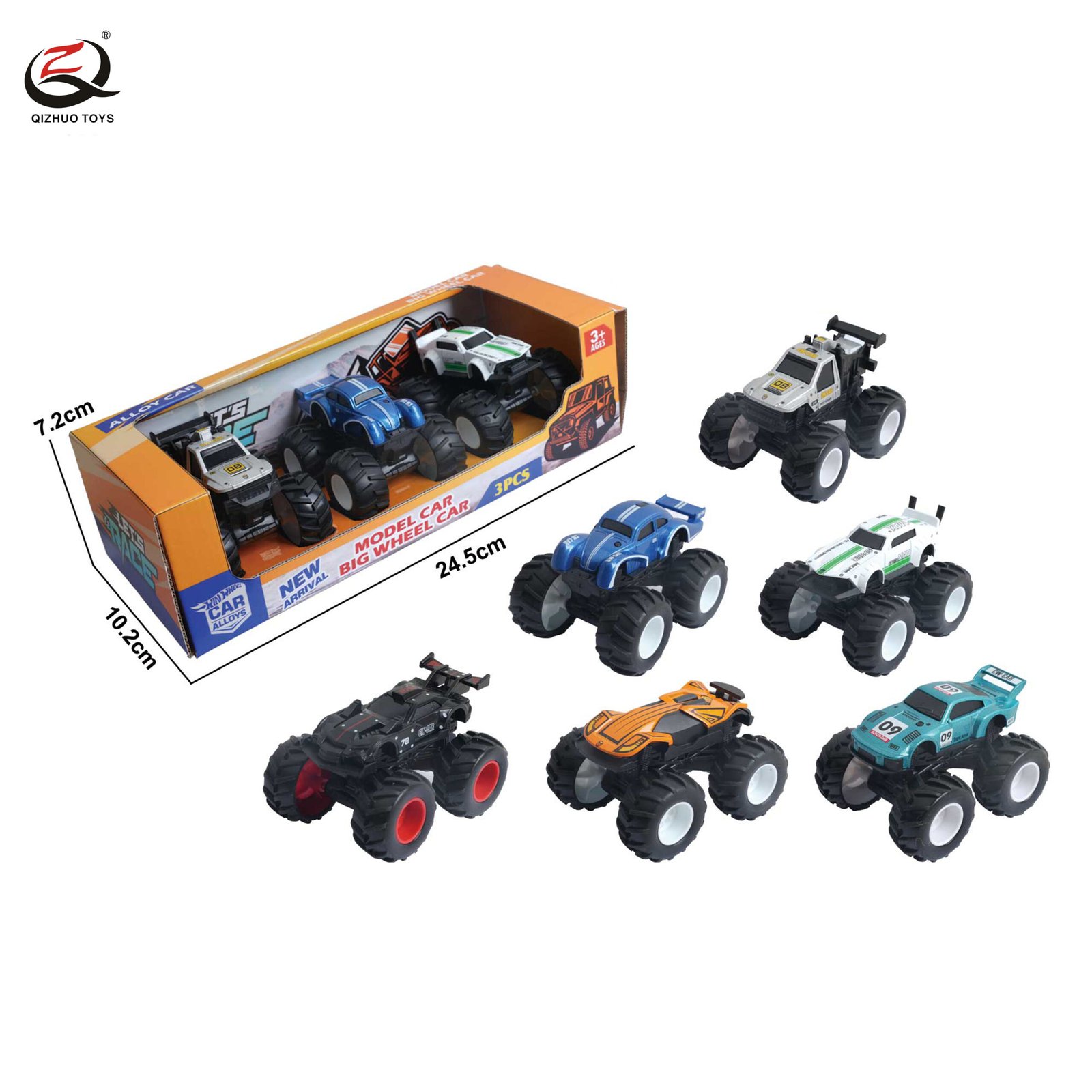 3 Pcs Die Cast Big Wheels Off-Road Inertia Vehicle , 2 Assorted