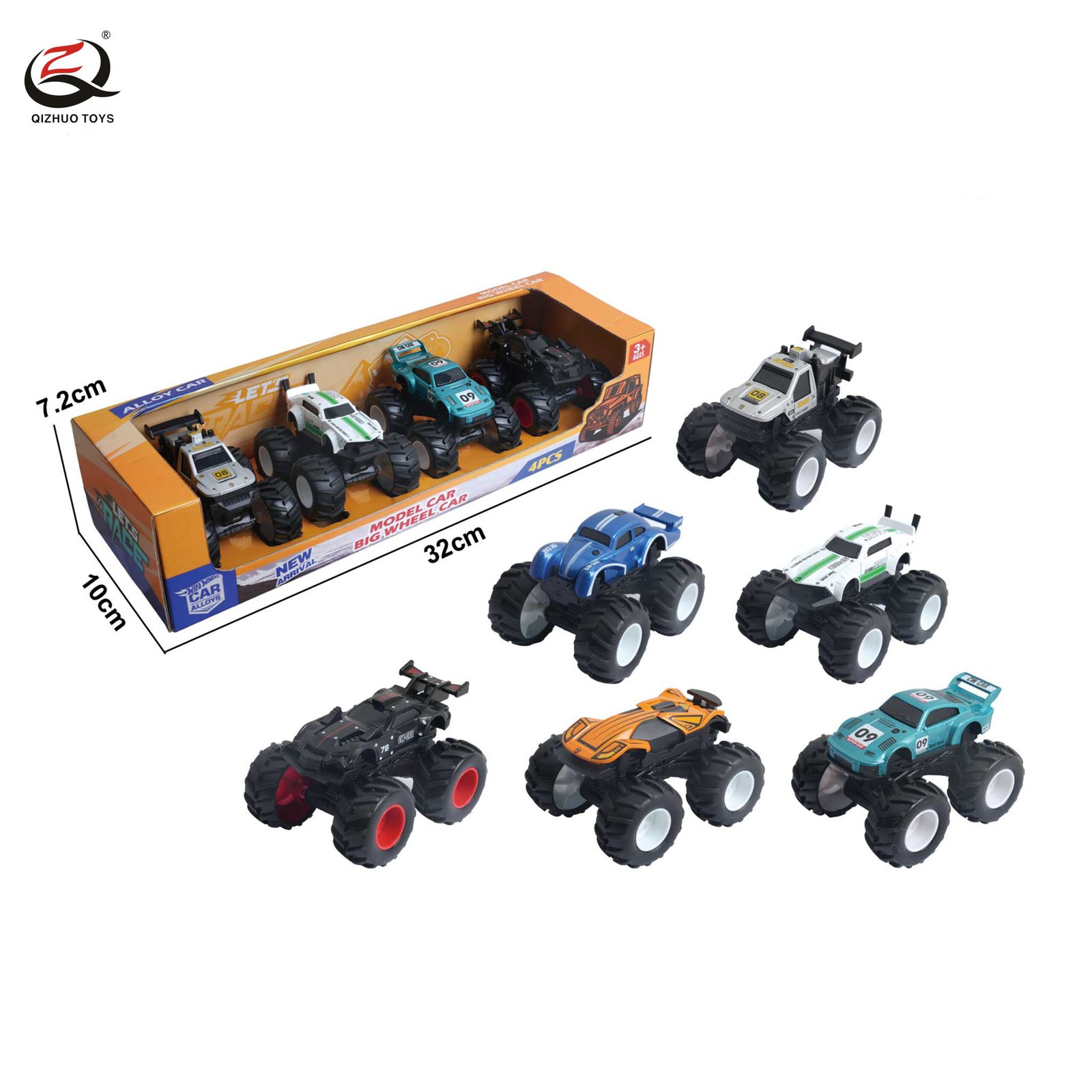 4 Pcs Die Cast Big Wheels Off-Road Inertia Vehicle , 2 Assorted