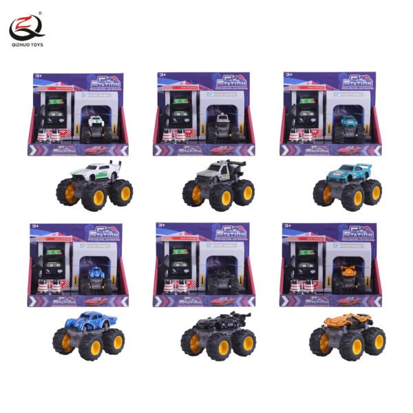 Die Cast Big Wheels Off-Road Inertia Vehicle With Gas Station, 6 Assorted, Gas Station With Sound