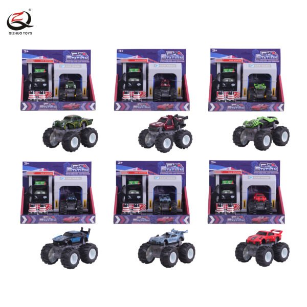 Die Cast Big Wheels Off-Road Inertia Vehicle With Gas Station, 6 Assorted, Gas Station With Sound