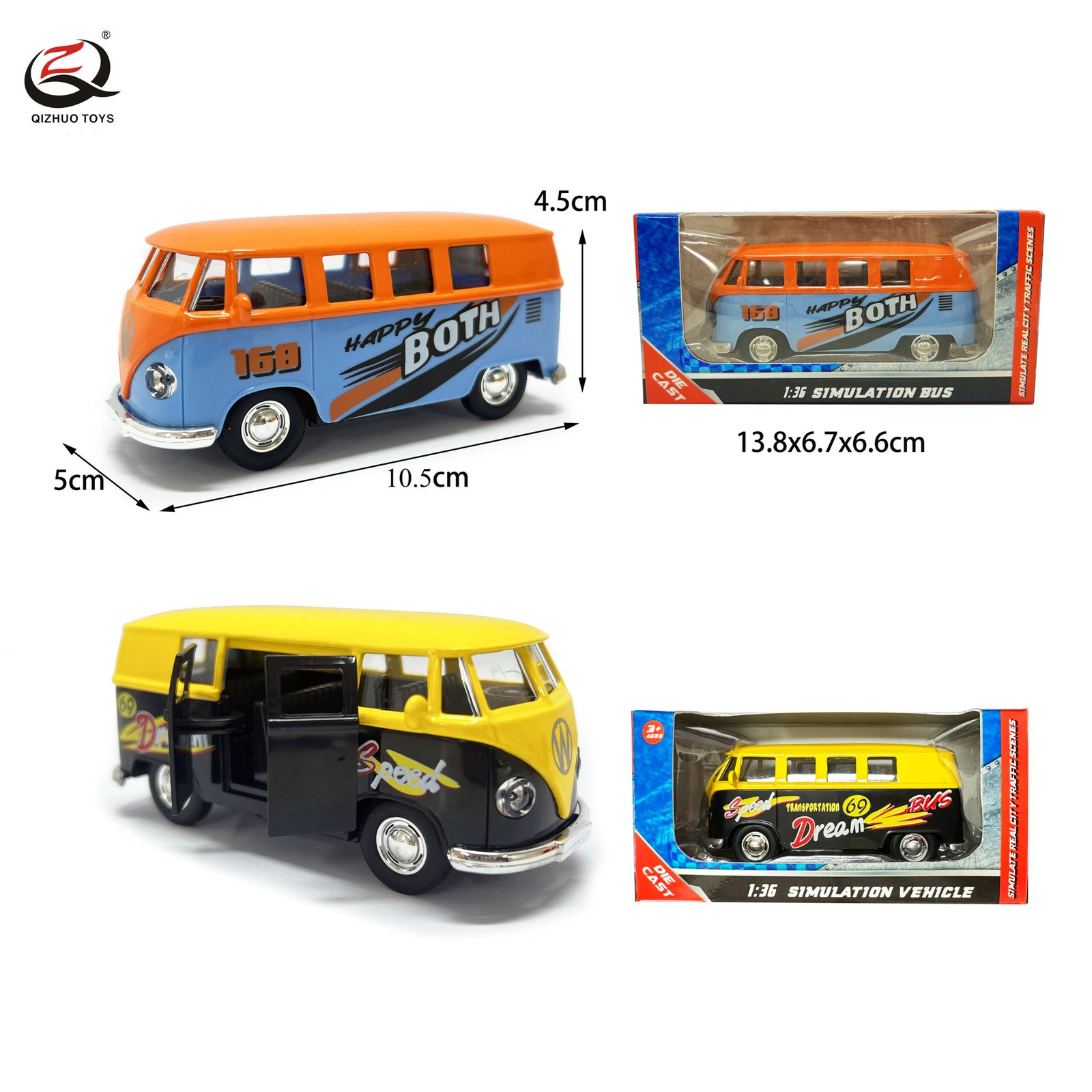 Scale 1:36 Pull Back Die Cast Car, With Openalbe Doors, 2 Colors Mixed