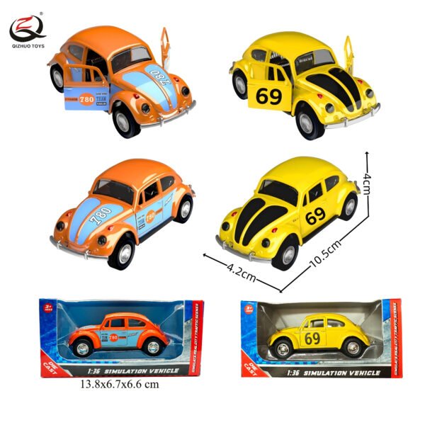 Scale 1:36 Pull Back Die Cast Vintage Car, With Openalbe Doors, 2 Colors Mixed